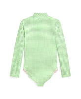 Polo Ralph Lauren Big Girls Gingham Ruffled One-Piece Rash Guard