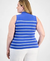 Tahari Asl Plus Striped Sleeveless Sweater