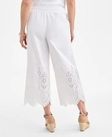 Style & Co Women's Cotton Eyelet-Embroidered Wide-Leg Pants, Exclusively at Macy's