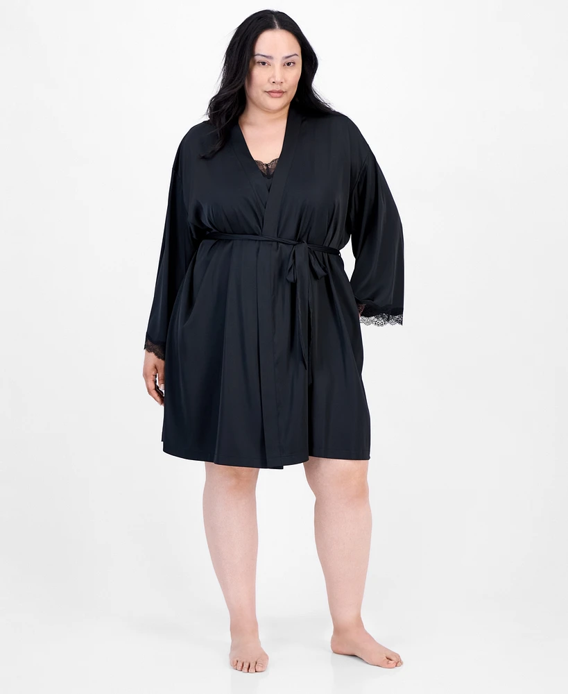 I.n.c. International Concepts Plus Lace-Trim Satin Wrap Robe, Exclusively at Macy's