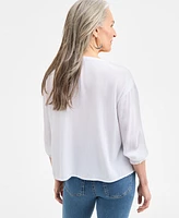 Style & Co Women's Tasseled Split Neck 3/4-Sleeve Top, Exclusively at Macy's