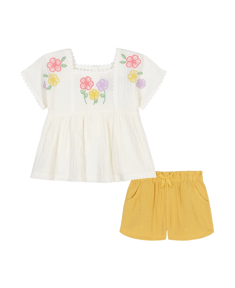 Kids Headquarters Baby Girls 2-Piece Floral Puff Print Top and Shorts Set