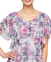 Sl Fashions Plus Floral Metallic Tiered Dress