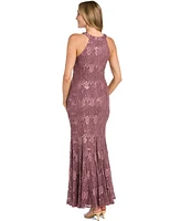 R & M Richards Women's Sequin Lace Keyhole Halter Gown