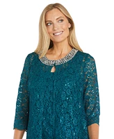 R & M Richards Women's Sequin Lace Jacket, Tank Pants Set