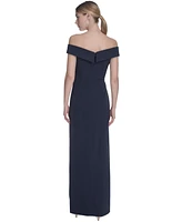 Eliza J Petite Off-The-Shoulder Side-Drape Crepe Gown