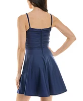 Emerald Sundae Juniors' Ruched Sleeveless Fit & Flare Dress