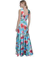 Eliza J Women's Floral-Print Twist-Front Halter Gown