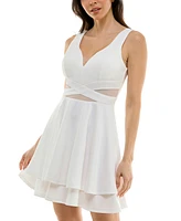 Emerald Sundae Juniors' Mesh-Inset Fit & Flare Dress