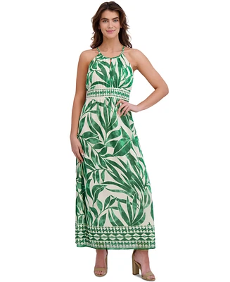 London Times Petite Printed Halter-Neck Maxi Dress