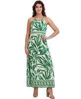 London Times Petite Printed Halter-Neck Maxi Dress