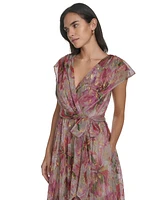 Jessica Howard Women's Metallic Printed Surplice Gown