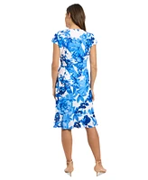 London Times Petite Floral Flutter-Sleeve Ruffle Dress