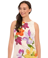 London Times Petite Placed-Floral Shift Mini Dress