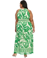 London Times Plus Printed Halter-Neck Maxi Dress