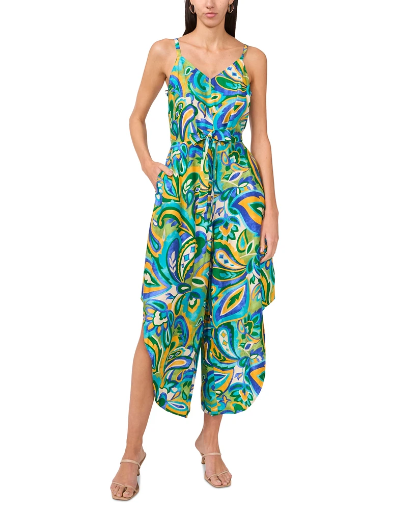 Msk Petite Printed Tie-Waist Sweetheart Wide-Leg Jumpsuit