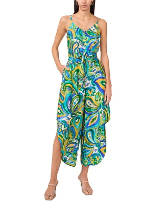 Msk Petite Printed Tie-Waist Sweetheart Wide-Leg Jumpsuit