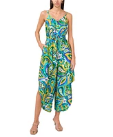 Msk Petite Printed Tie-Waist Sweetheart Wide-Leg Jumpsuit
