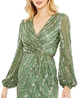 Women's Embellished Long Sleeve Midi Dress
