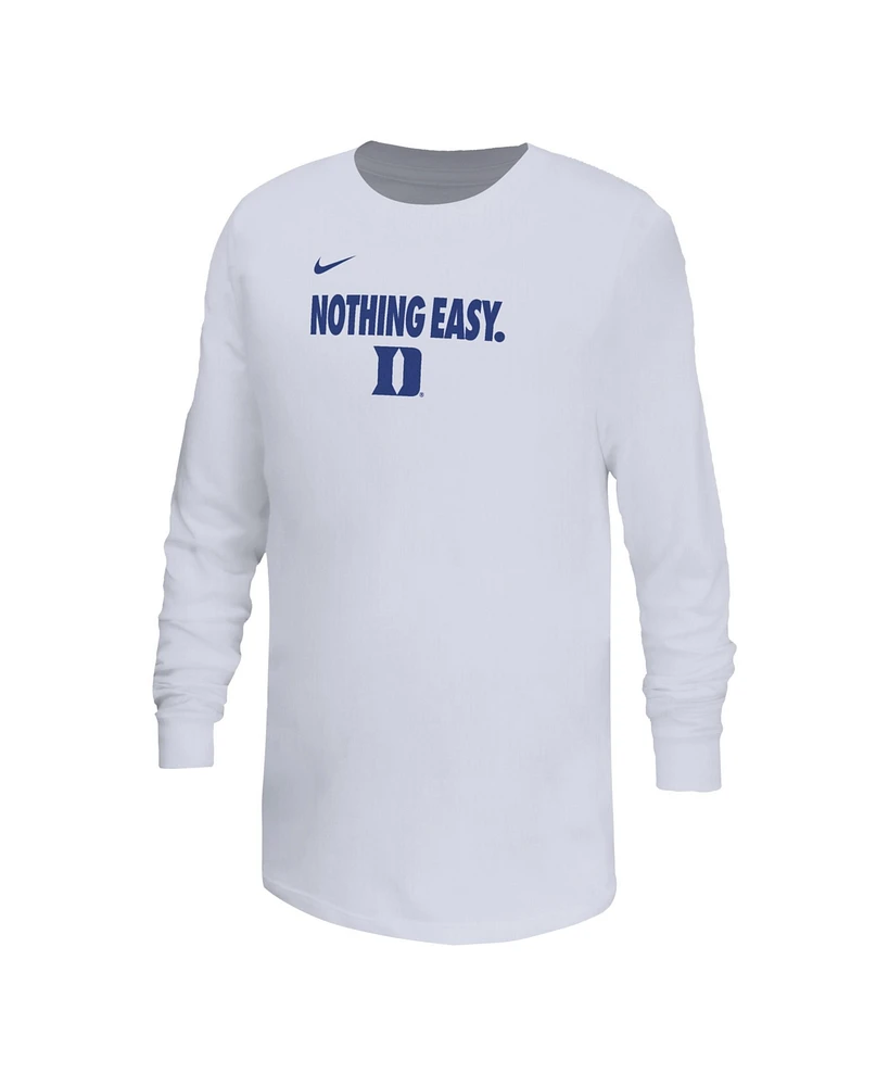 Nike Big Boys and Girls White Duke Blue Devils 2025 Legend Bench Long Sleeve T-Shirt