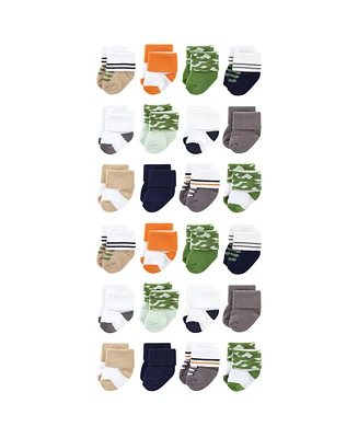 Luvable Friends Baby Boys Cotton Rich Terry Socks 24-Pack, Orange Blue Stripe