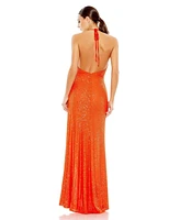 Mac Duggal Women's Sequin Open Back Halter Neck Gown