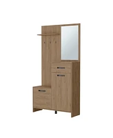 Fm Furniture Elko Hall Tree Multistorage with a Mirror, Natural Oak