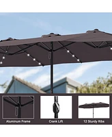Mondawe 15ft Rectangular Double-Sided Solar Led Outdoor Patio Market Umbrella with Base Included