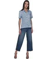 Karl Lagerfeld Paris Petite Jacquard Camp Shirt