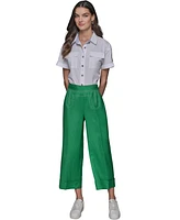 Karl Lagerfeld Paris Petite Linen-Blend Wide-Leg Pants