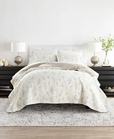 ienjoy Home Watercolor Leaves and Stripe Reversible 3-Pc. Quilt Set, Full/Queen