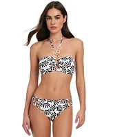 Red Carter Womens Chain Trim Shirred Bandeau Bikini Top Hipster Bikini Bottoms