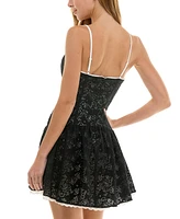 Juniors' Lace Sweetheart-Neck Fit & Flare Mini Dress