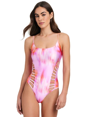 Red Carter Women's Cross-Side-Cut-Out Maillot One Piece Swimsuit