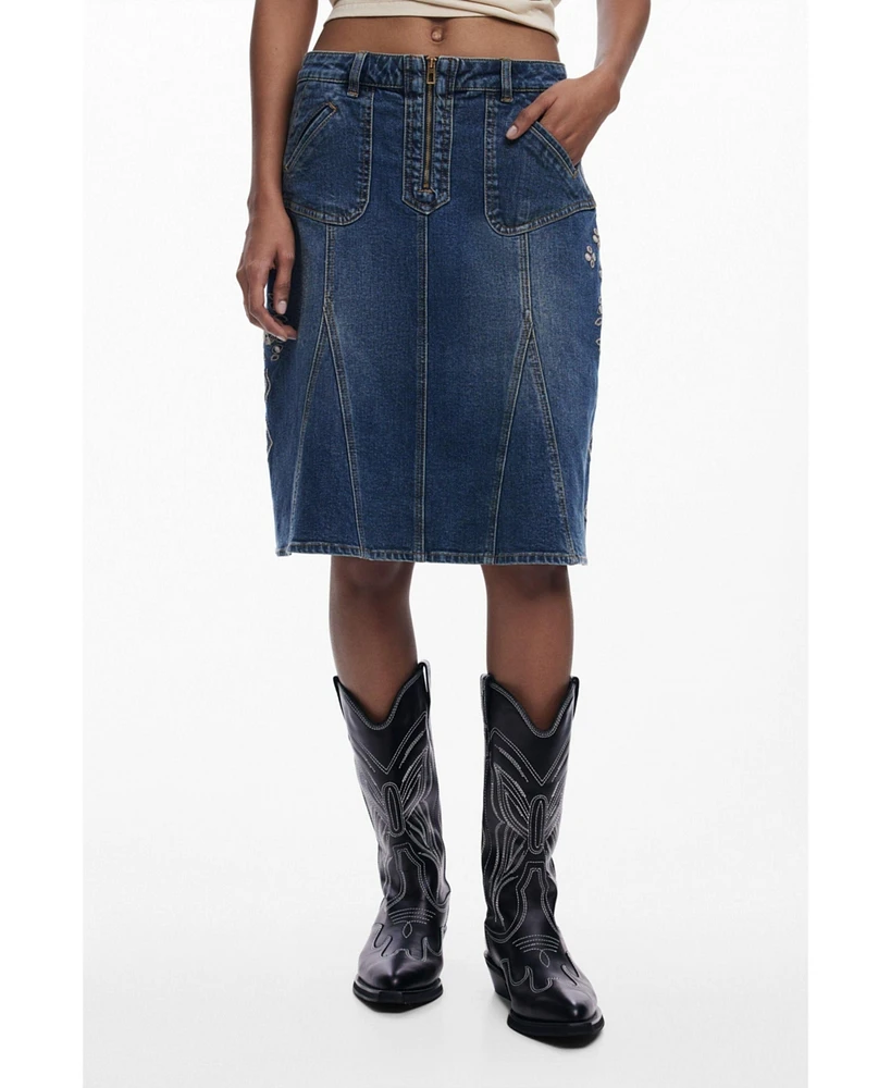 Desigual Women's Embroidered denim skirt