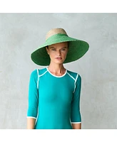 Riri Duo Jute Handwoven Straw Hat In Natural & Kelly Green