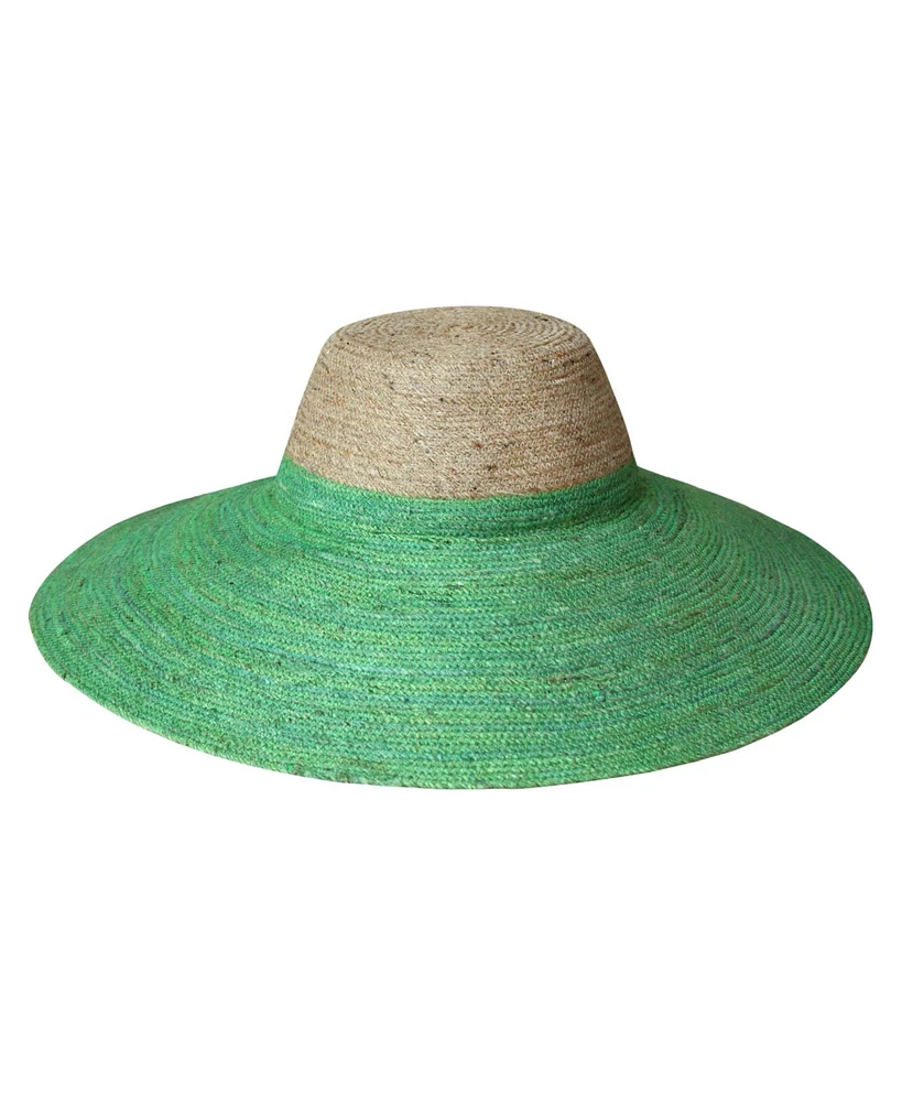 Riri Duo Jute Handwoven Straw Hat In Natural & Kelly Green