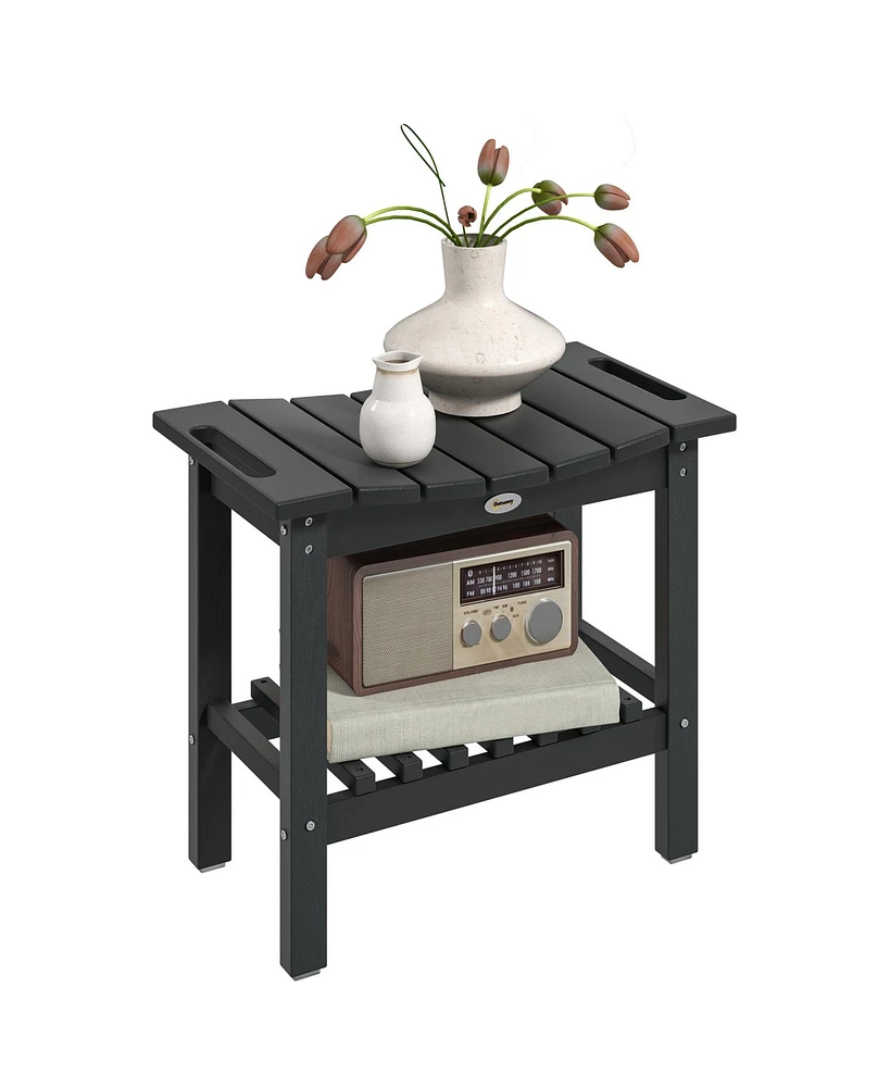 Outsunny Shower Bench, Hdpe Stool with Storage Shelf,