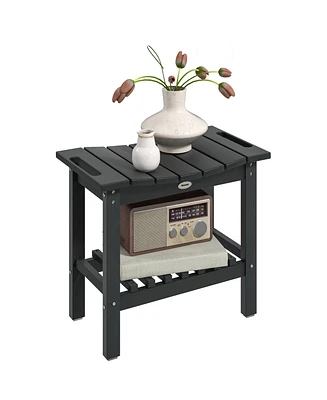 Outsunny Shower Bench, Hdpe Stool with Storage Shelf,
