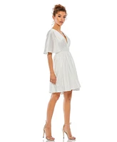 Mac Duggal Women's Satin Flowy Cape Sleeve Mini Dress