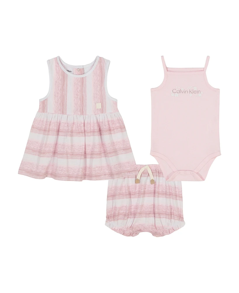Calvin Klein Baby Girls 3-Piece Striped Slub Jersey Tunic Set with Tank Bodysuit