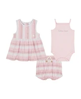 Calvin Klein Baby Girls 3-Piece Striped Slub Jersey Tunic Set with Tank Bodysuit