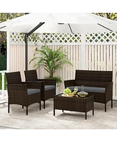 Gymax 4 Pcs Outdoor Wicker Furniture Set Patio Rattan Conversation Set w/ Chair & Loveseat