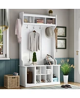 70.80"Hall Tree with 6 Hooks , Coat Hanger, Entryway Bench, Storage Bench, 3-in-1 Design, 39.4INCH, for Entrance, Hallway(White)