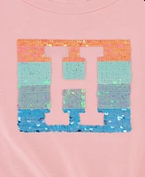 Tommy Hilfiger Big Girls Sequin Side Tie Short Sleeve T-Shirt