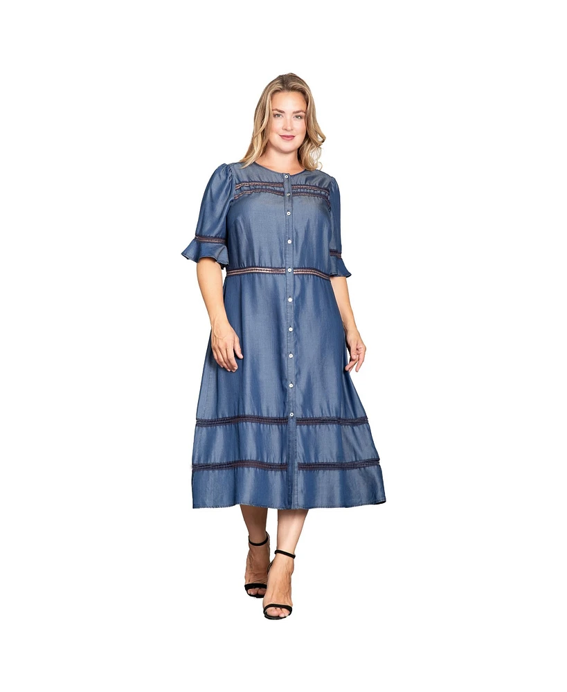 Standards & Practices Plus Tencel Denim Button Front Midi Dress