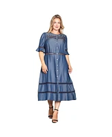 Standards & Practices Plus Tencel Denim Button Front Midi Dress