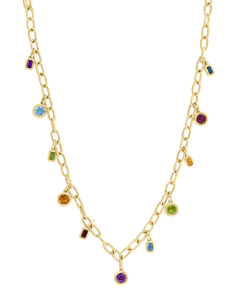 Effy Multi-Gemstone Bezel Dangle 18" Collar Necklace (6-1/3 ct. t.w.) in 14k Gold-Plated Sterling Silver