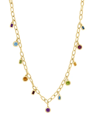 Effy Multi-Gemstone Bezel Dangle 18" Collar Necklace (6-1/3 ct. t.w.) in 14k Gold-Plated Sterling Silver