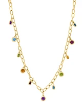 Effy Multi-Gemstone Bezel Dangle 18" Collar Necklace (6-1/3 ct. t.w.) in 14k Gold-Plated Sterling Silver